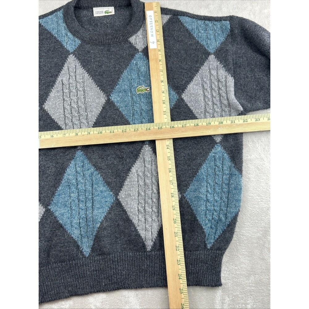 Chemise Lacoste Argyle Pullover Sweater Sz 4 Gray Blue Alpaca Blend Crewneck - Picture 3 of 6